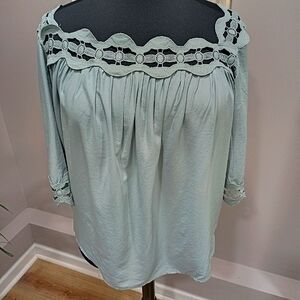 Plus Size Unknown Sage Color Lace Top